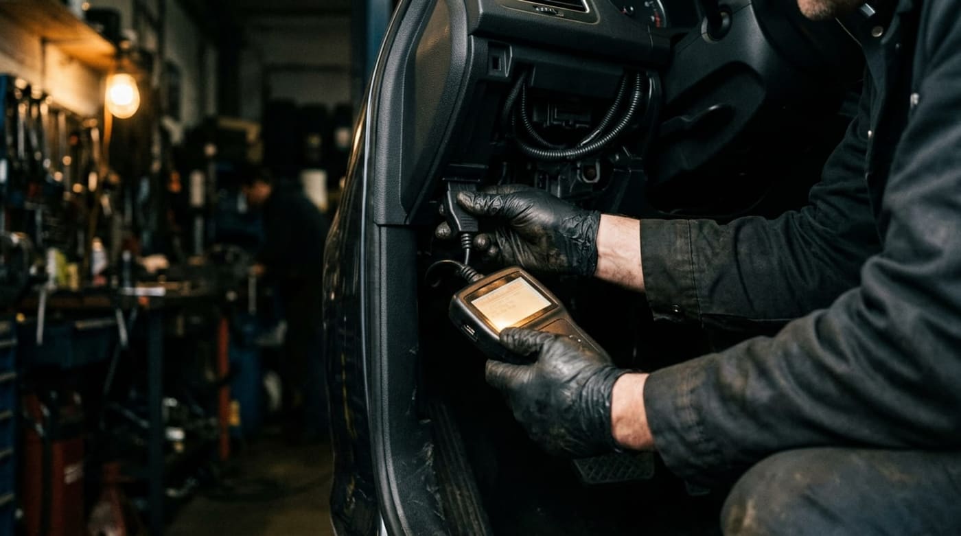 Vikadiagnostiikkalaite kytkettynä autoon