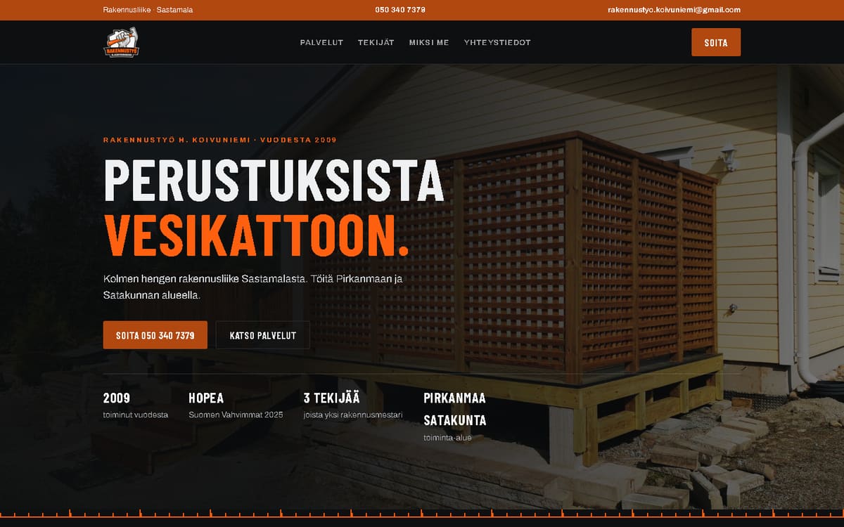 Rakennustyö H. Koivuniemi, rakennusliikkeen sivusto