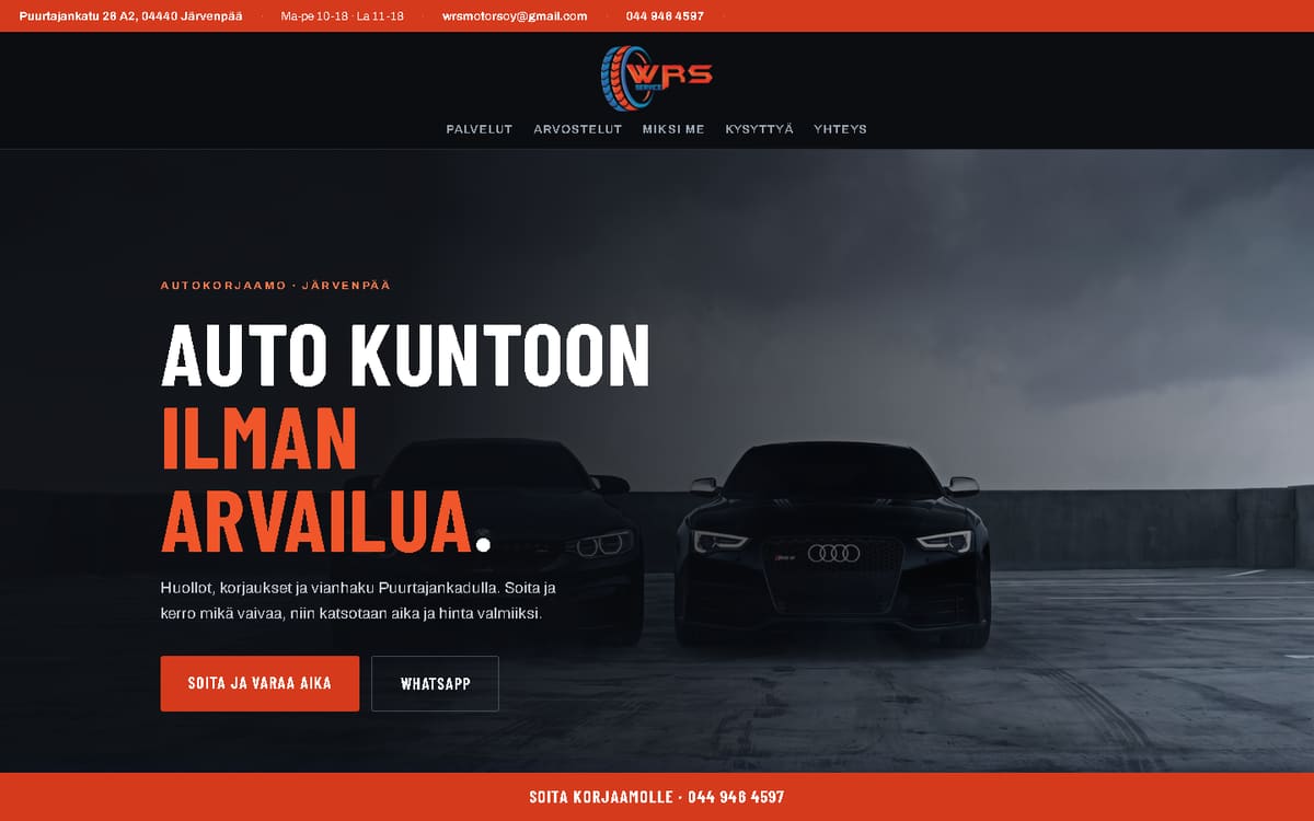 WRS Motors, autohuollon sivusto