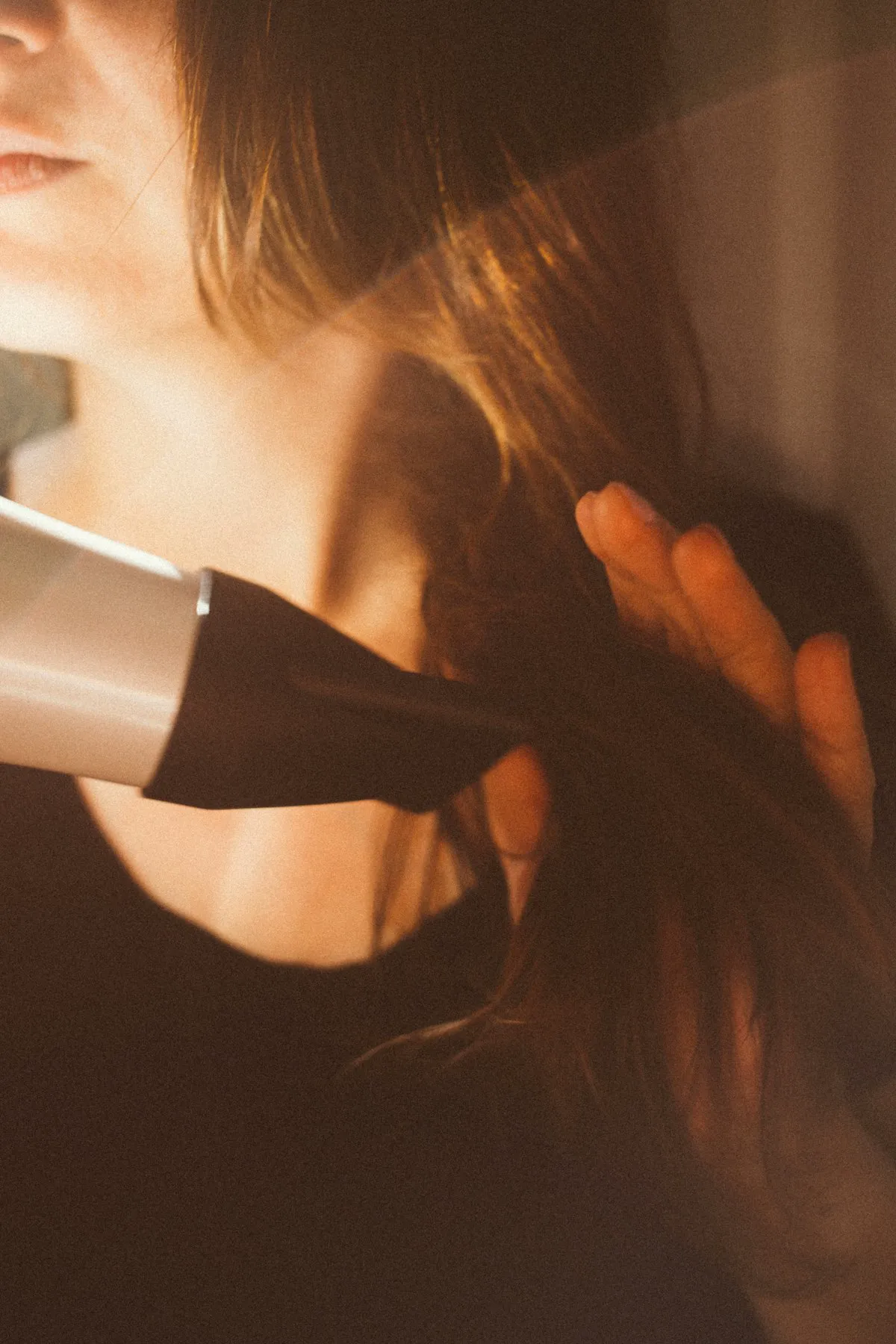 Hair being blow-dried in the studio